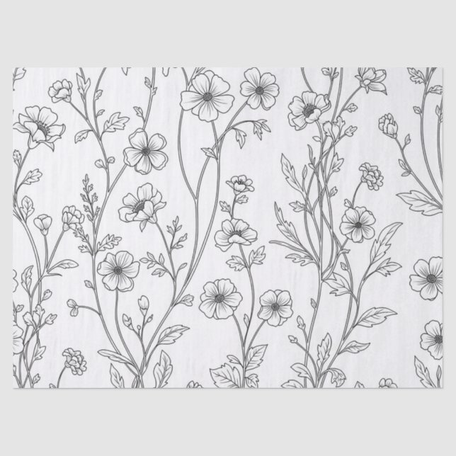 Minimalist Line Art Floral Seamless Pattern (7) Tissue Paper (Front)