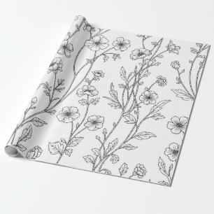 Minimalist Line Art Floral Seamless Pattern (7) Wrapping Paper