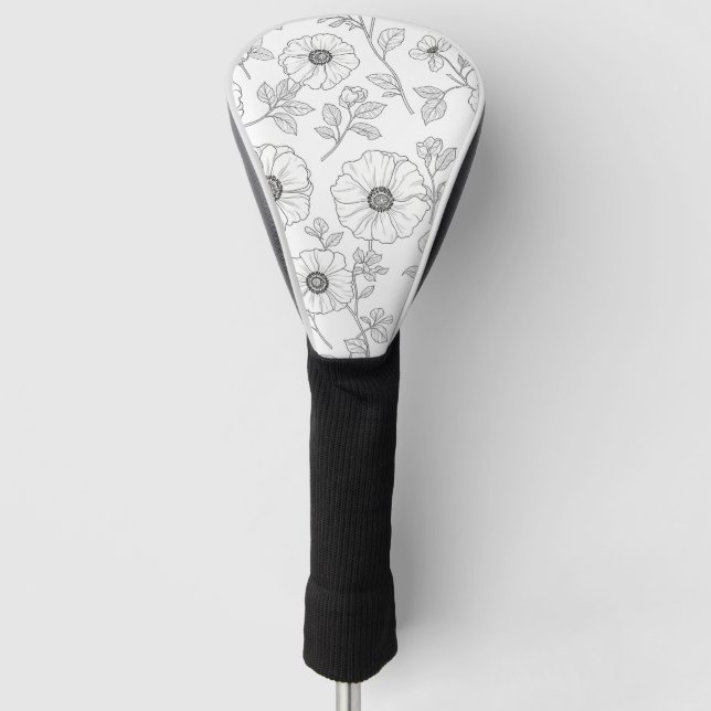 Minimalist Line Art Floral Seamless Pattern (8) Golf Head Cover (Front)