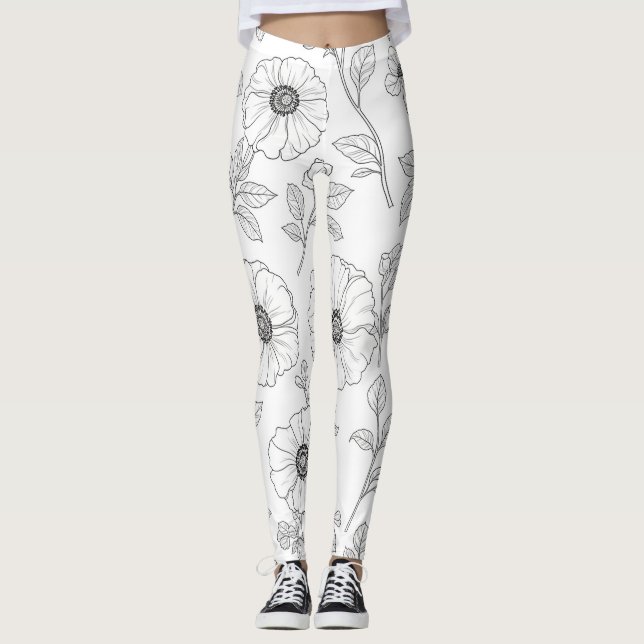 Minimalist Line Art Floral Seamless Pattern (8) Leggings (Front)