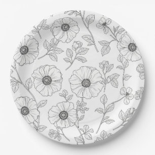 Minimalist Line Art Floral Seamless Pattern (8) Paper Plate