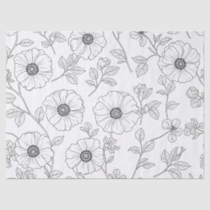 Minimalist Line Art Floral Seamless Pattern (8) Tissue Paper