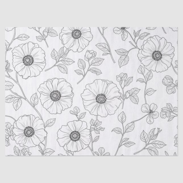 Minimalist Line Art Floral Seamless Pattern (8) Tissue Paper (Front)