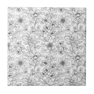 Minimalist Line Art Floral Seamless Pattern (9) Tile