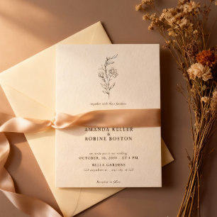 Minimalist Line Art Floral Wedding Invitation