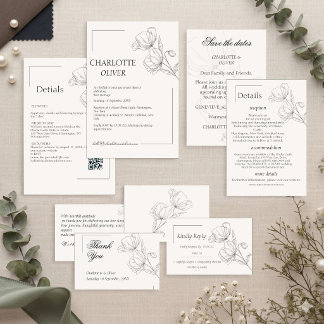 Minimalist Line Art Floral Wedding Invitation Card