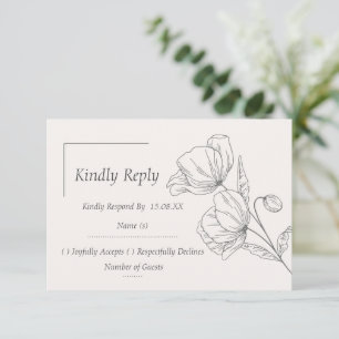 Minimalist Line Art Floral Wedding RSVP Reply Card