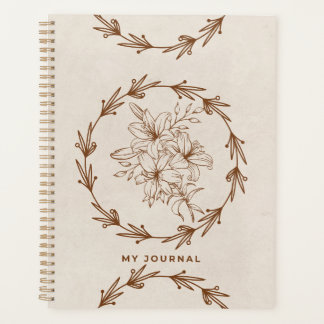 Minimalist Line-Art Floral Wreath & Cream  Planner