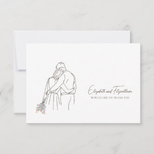 Minimalist Line Art Hand in Hand Flowers Thank You Card