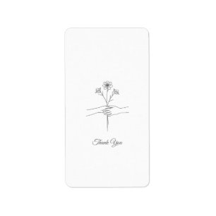 Minimalist Line Art Hands & Flowers Wedding Thank Label