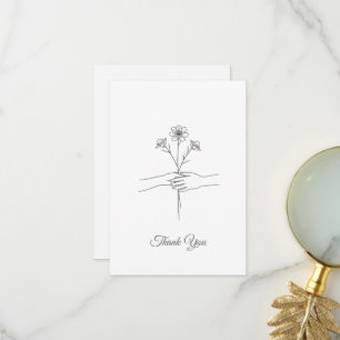Minimalist Line Art Hands & Flowers Wedding Thank You Card