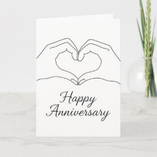 Minimalist Line Art Hands Heart Happy Anniversary  Card