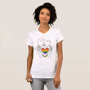 Minimalist Line Art Human Pride Rainbow Heart T-Shirt