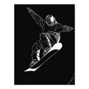 Minimalist line art illustration of a snowboarder photo print