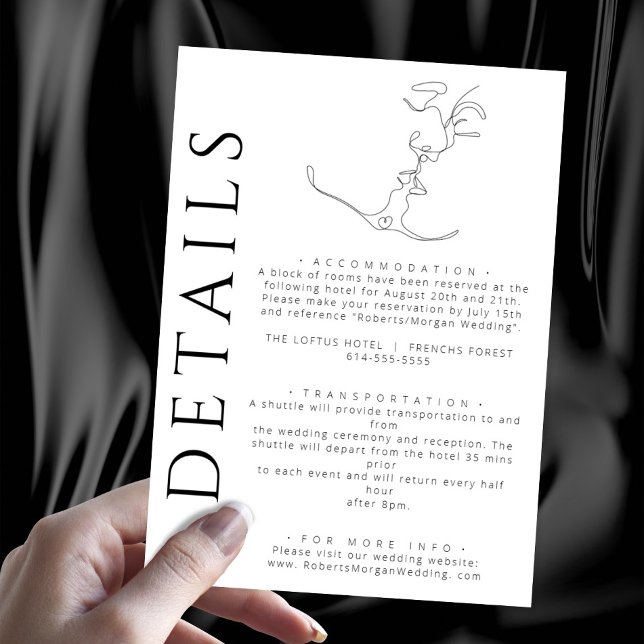 Minimalist Line Art Kissing Couple Wedding Details Enclosure Card (Creator Uploaded)