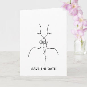 Minimalist Line Art Kissing Faces Save the Date Ca Card