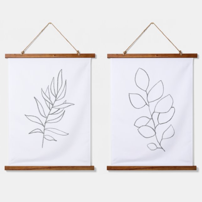 Minimalist line-art leaves hanging tapestry (Double)