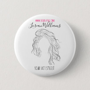 Minimalist Line Art Long Wavy Natural Hair Stylist 6 Cm Round Badge