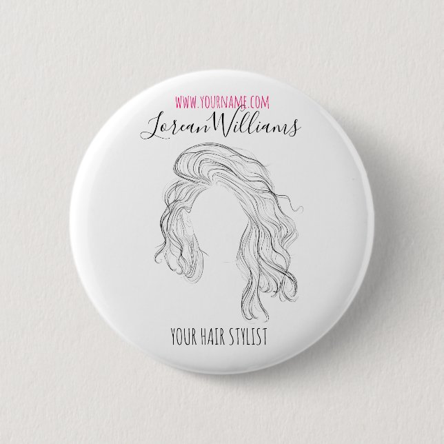 Minimalist Line Art Long Wavy Natural Hair Stylist 6 Cm Round Badge (Front)