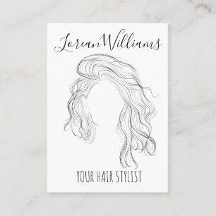 Minimalist Line Art Long Wavy Natural Hair Stylist Business Card