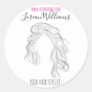 Minimalist Line Art Long Wavy Natural Hair Stylist Classic Round Sticker
