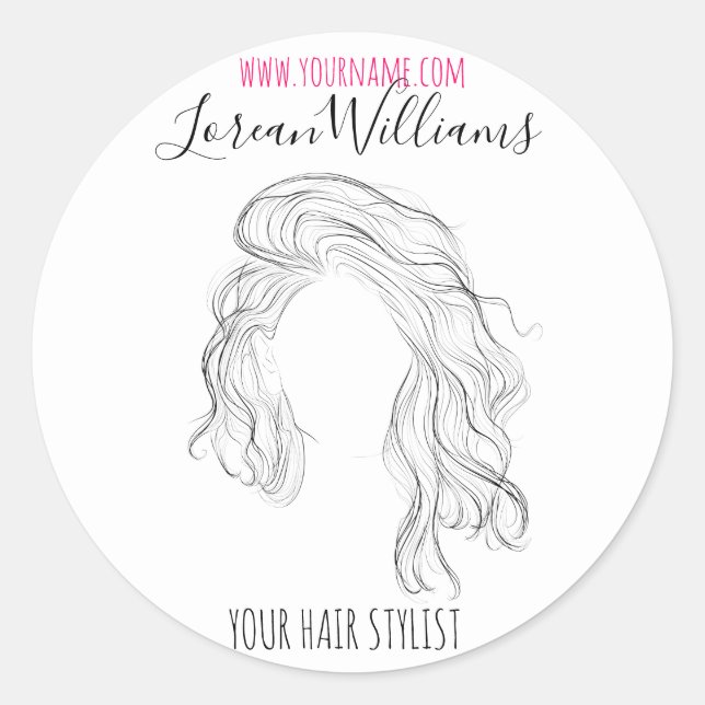 Minimalist Line Art Long Wavy Natural Hair Stylist Classic Round Sticker (Front)