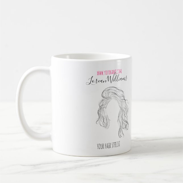 Minimalist Line Art Long Wavy Natural Hair Stylist Coffee Mug (Left)