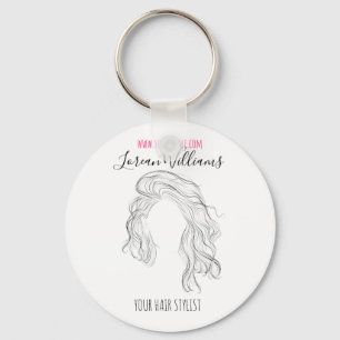 Minimalist Line Art Long Wavy Natural Hair Stylist Key Ring