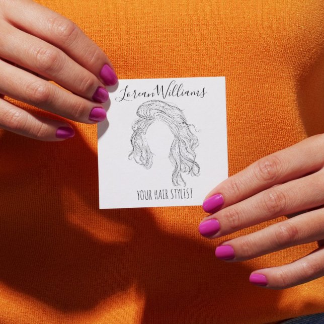 Minimalist Line Art Long Wavy Natural Hair Stylist Square Business Card (Creator Uploaded)