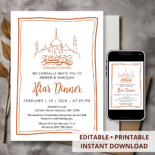 Minimalist Line Art Mosque Ramadan Iftar Dinner Invitation