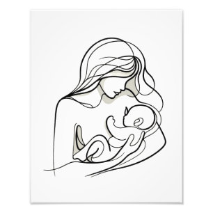 Minimalist Line Art of Mum and Baby  Photo Print