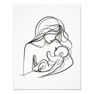 Minimalist Line Art of Mum and Baby  Photo Print
