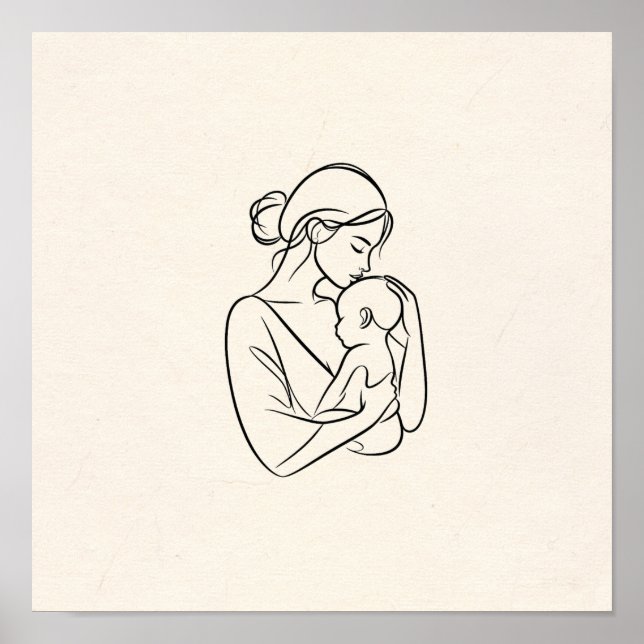 Minimalist Line Art of Mum and Baby Poster (Front)