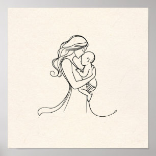 Minimalist Line Art of Mum and Baby Poster