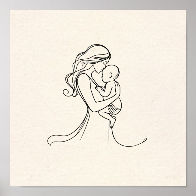 Minimalist Line Art of Mum and Baby Poster (Front)