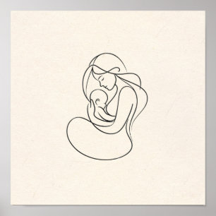 Minimalist Line Art of Mum and Baby Poster