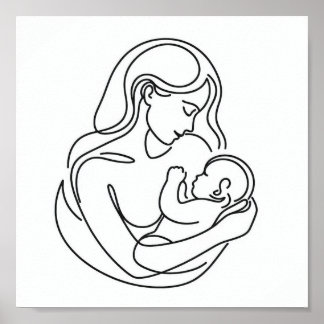 Minimalist Line Art of Mum and Baby Poster