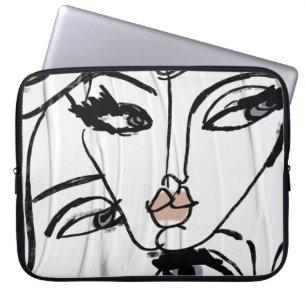 Minimalist line art of women faces laptop sleeve