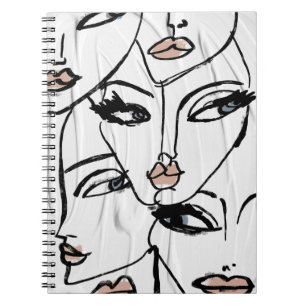 Minimalist line art of women faces notebook