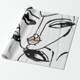 Minimalist line art of women faces wrapping paper
