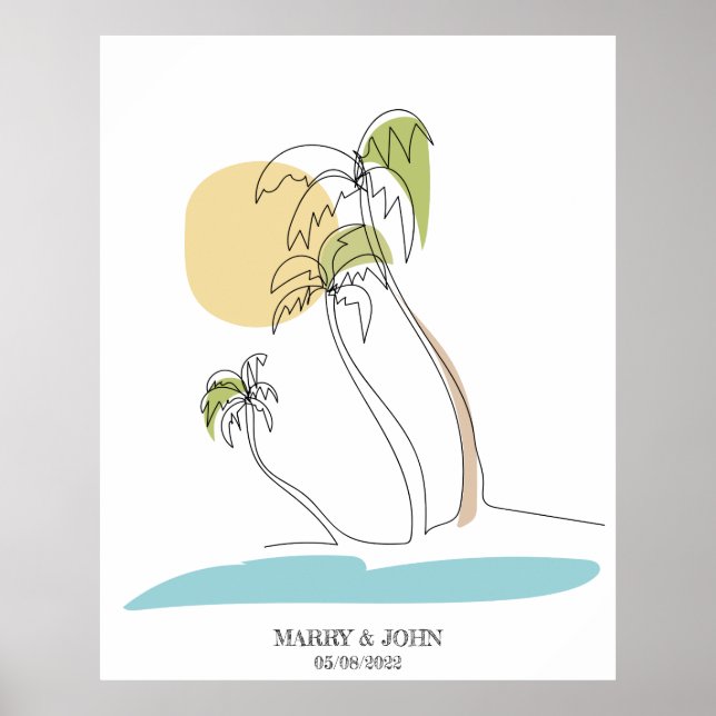 minimalist line art palm tree add your name poster (Front)