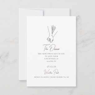 Minimalist Line Art Romantic Couple Floral Bouquet Invitation
