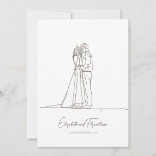 Minimalist Line Art Romantic Couple with Flowers Invitation