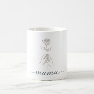 Minimalist Line Art Rose "Mama" Aesthetic Coffee M Mug