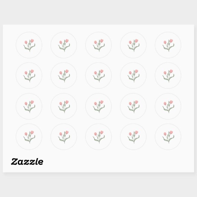 Minimalist Line Art Soft Pink Tulips  Classic Round Sticker (Sheet)