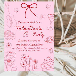 Minimalist Line Art Valentine’s Day Party Invitation
