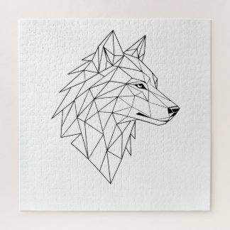 Minimalist Line Art Wolf Face Graphic Tee Jigsaw Puzzle