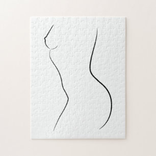 Minimalist Line Art Woman Body Modern Illustration Jigsaw Puzzle