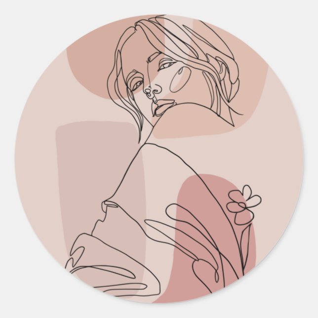 Minimalist Line Art Woman Drawing Fashion Art Classic Round Sticker (Front)