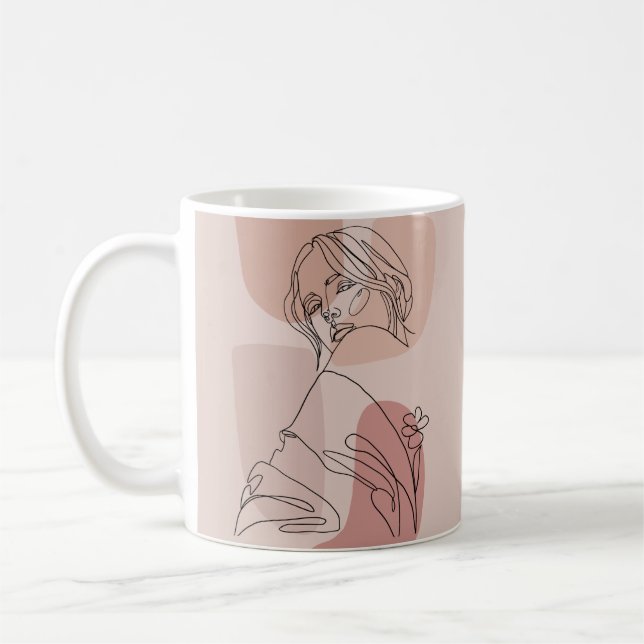 Minimalist Line Art Woman Drawing Fashion Art Coffee Mug (Left)